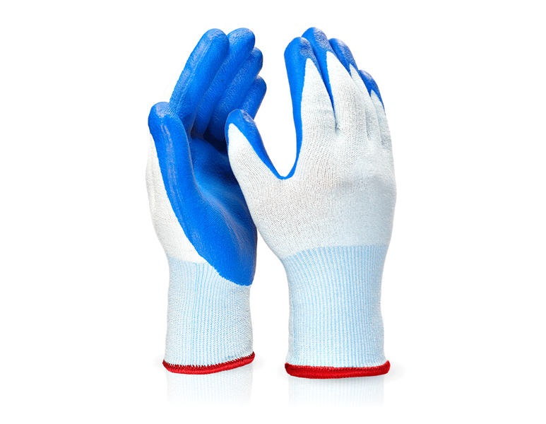 Main view, Coated, e.s. Nitrile gloves evertouch cut, blue/lightblue-melange