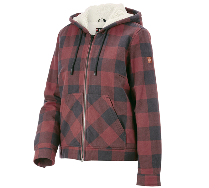 Main view, Clothing, Check-hooded jacket e.s.iconic, ladies', oxidred/carbongrey