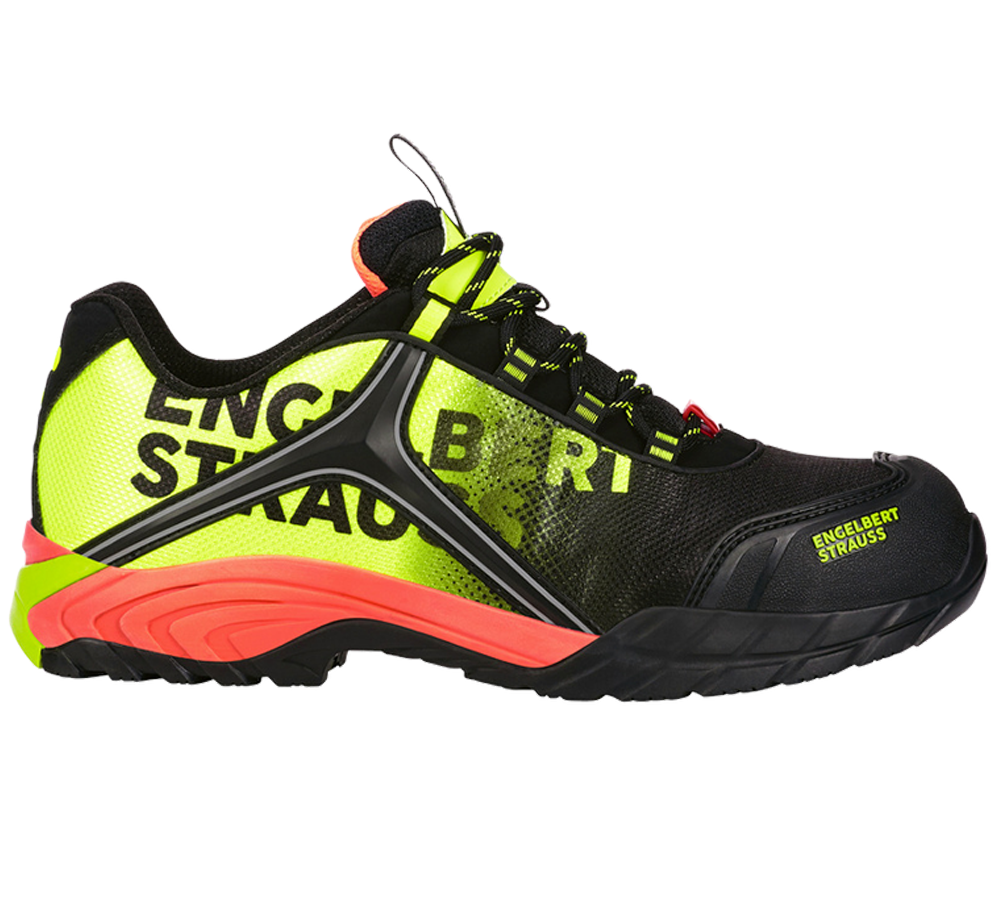 Safety Trainers: e.s. S1 Chaussures basses de sécurité Merak + noir/jaune fluo/orange fluo