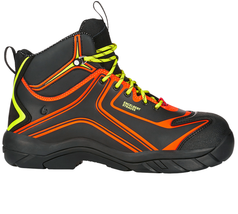 Safety Trainers: e.s. S3 Chaussures hautes de sécurité Kajam + noir/orange fluo/jaune fluo