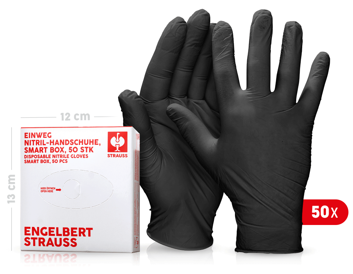 Gants à usage unique: Gants nitrile usage unique, non poudre, smart box + noir