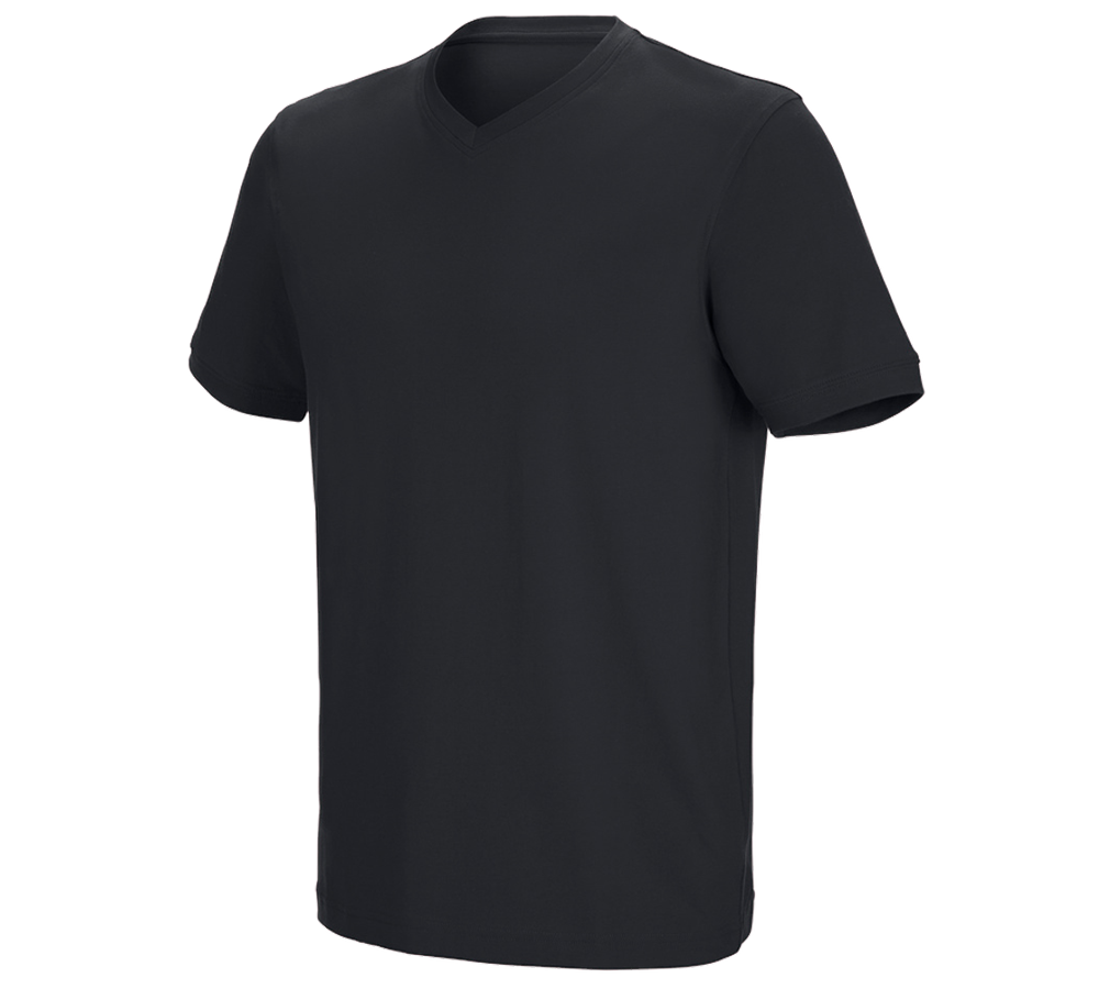 Hauts: e.s. T-shirt cotton stretch V-Neck + noir