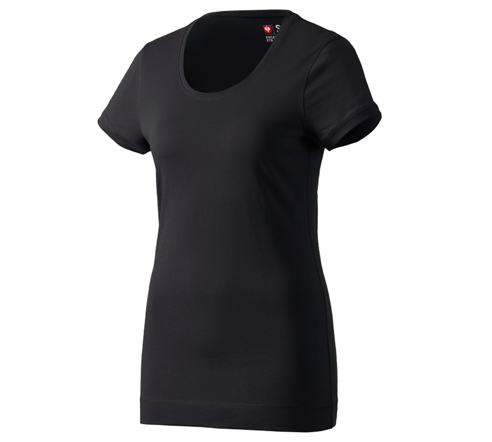 Hauts: e.s. Long shirt cotton, femmes + noir