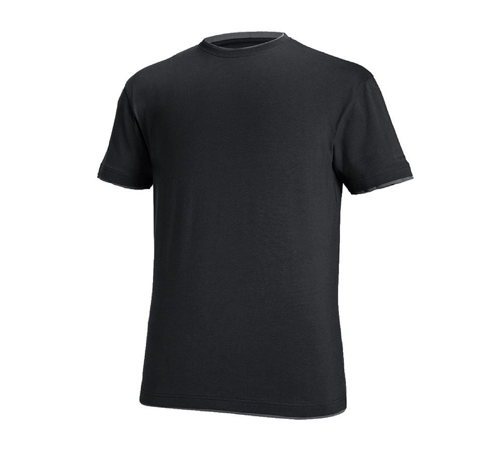 Hauts: e.s. T-Shirt cotton stretch Layer + noir/ciment