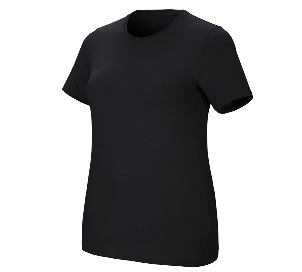 Hauts: e.s. T-Shirt cotton stretch, femmes, plus fit + noir