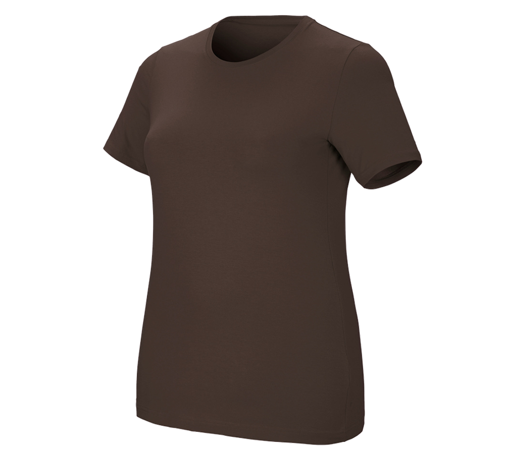 Menuisiers: e.s. T-Shirt cotton stretch, femmes, plus fit + marron
