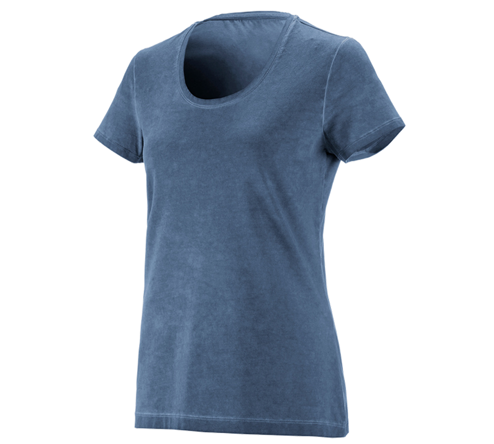 Hauts: e.s. T-Shirt vintage cotton stretch, femmes + bleu antique vintage