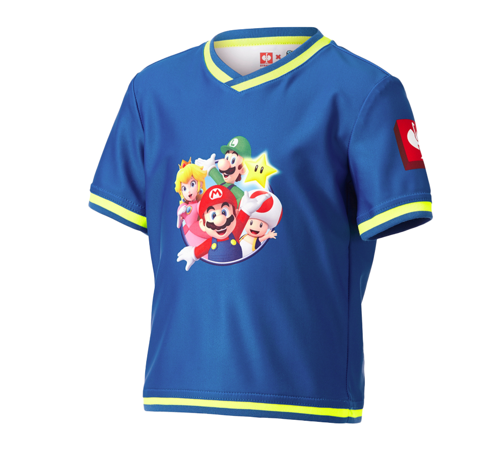 Collaborations: Super Mario fonctionnel T-shirt, enfants + bleu gentiane