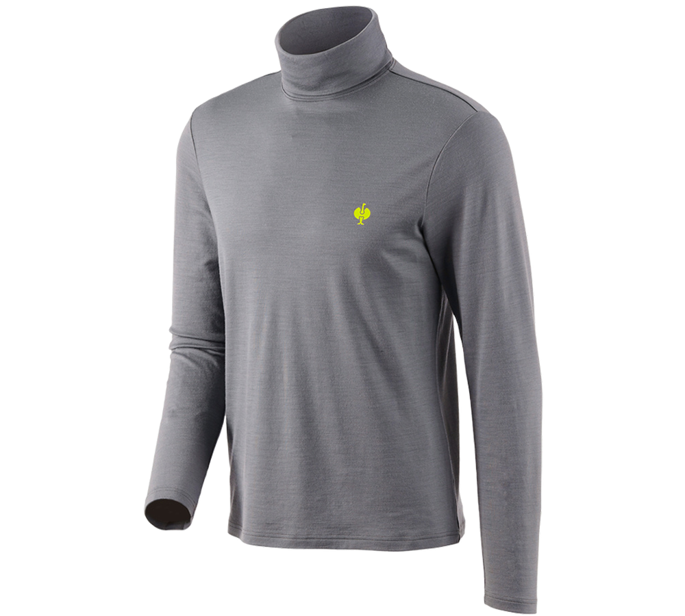 Hauts: T-shirt à col roulé Merino e.s.trail + gris basalte/jaune acide
