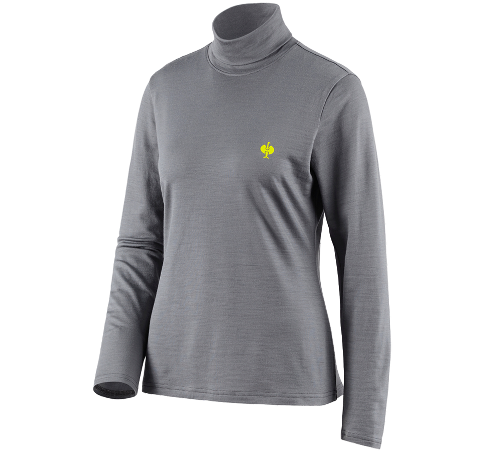 Hauts: T-shirt à col roulé Merino e.s.trail, femmes + gris basalte/jaune acide