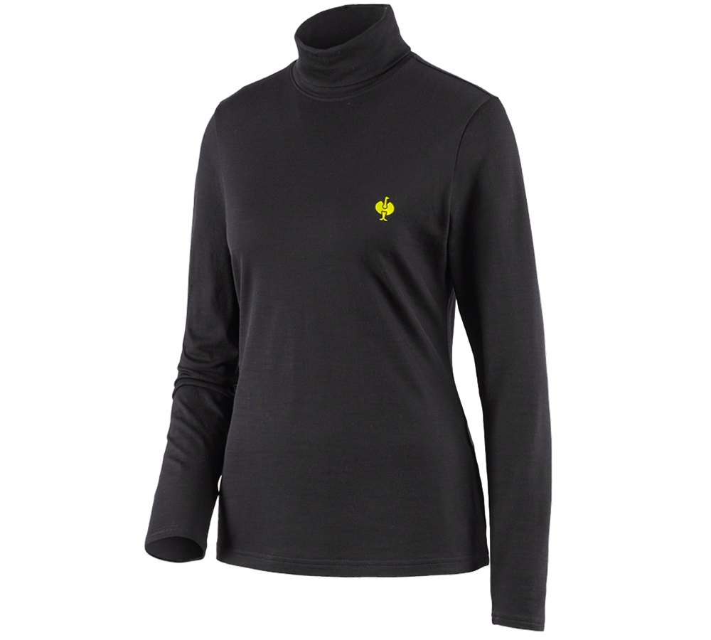 Thèmes: T-shirt à col roulé Merino e.s.trail, femmes + noir/jaune acide