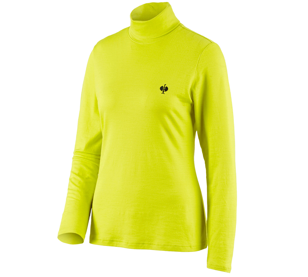 Hauts: T-shirt à col roulé Merino e.s.trail, femmes + jaune acide/noir