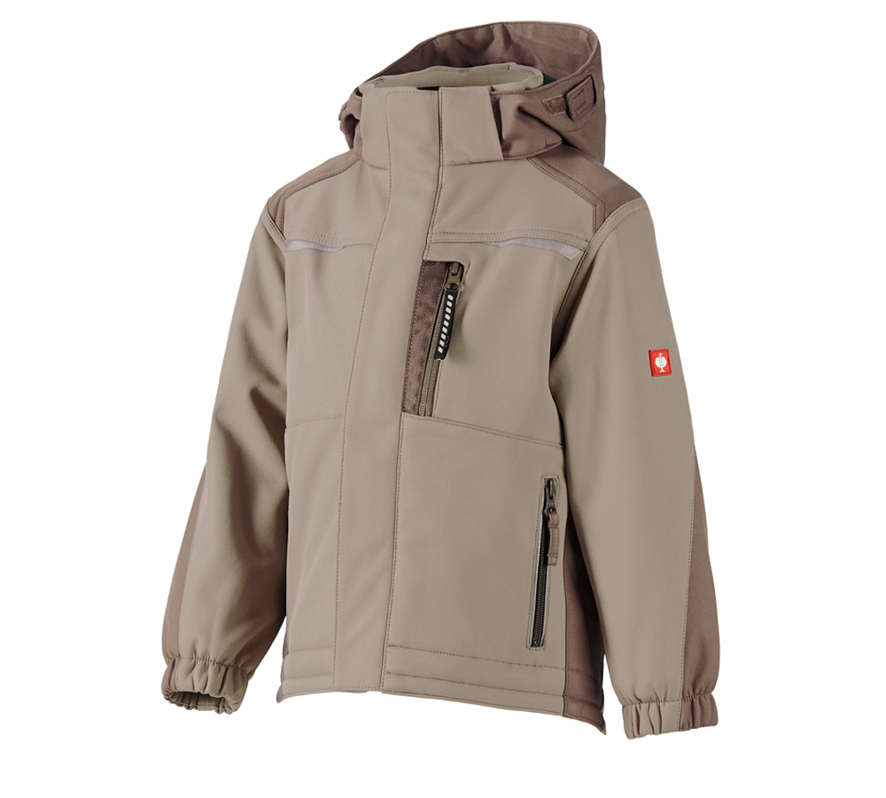 Cold: Children's softshell jacket e.s.motion + clay/peat