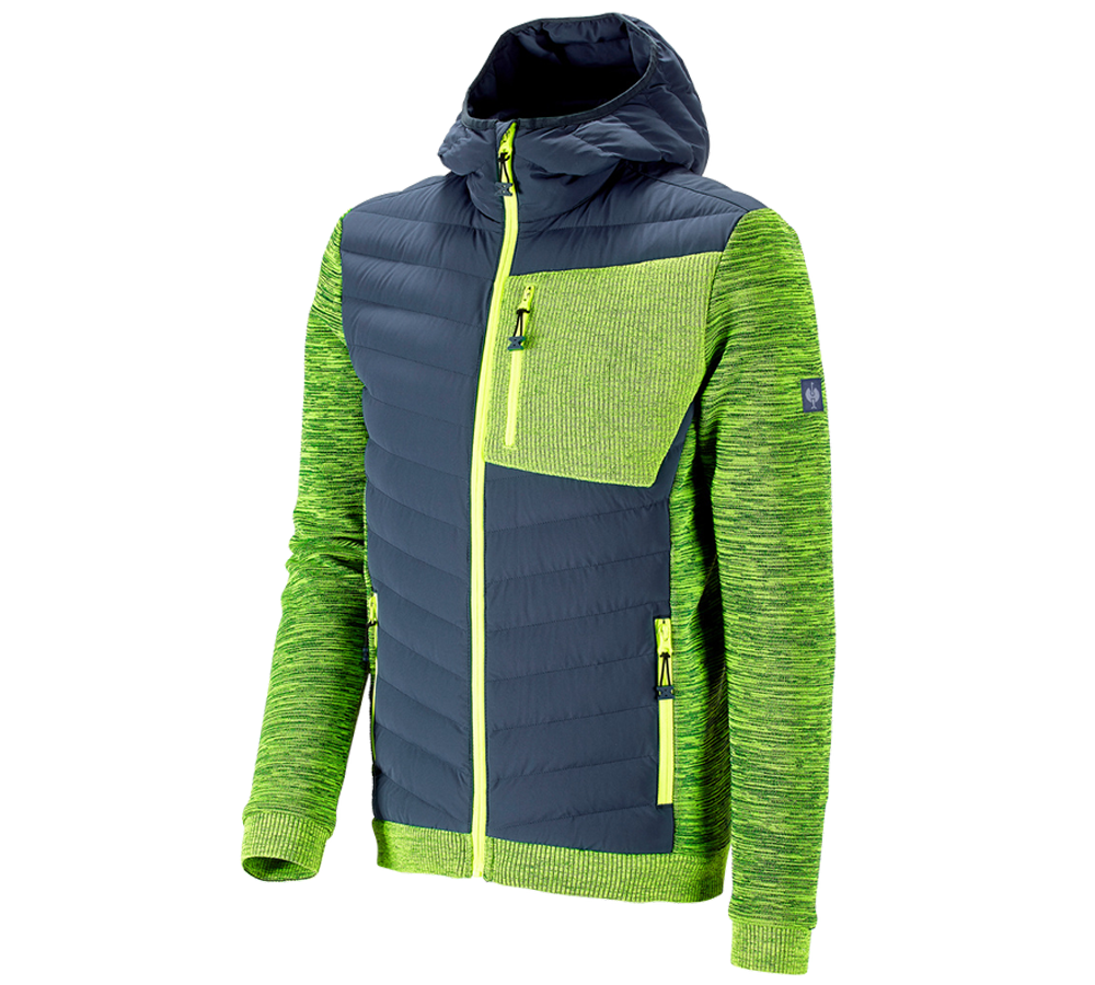 Gardening / Forestry / Farming: Hybrid hooded knitted jacket e.s.motion ten + slateblue/high-vis yellow melange