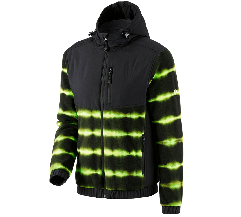 Topics: Hybrid fleece hoody jacket tie-dye e.s.motion ten + black/high-vis yellow