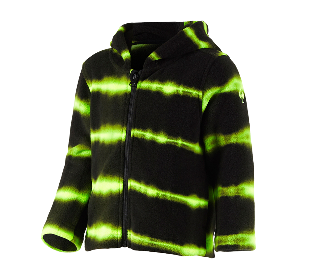 Work Jackets: Fleece hoody jacket tie-dye e.s.motion ten, child. + black/high-vis yellow