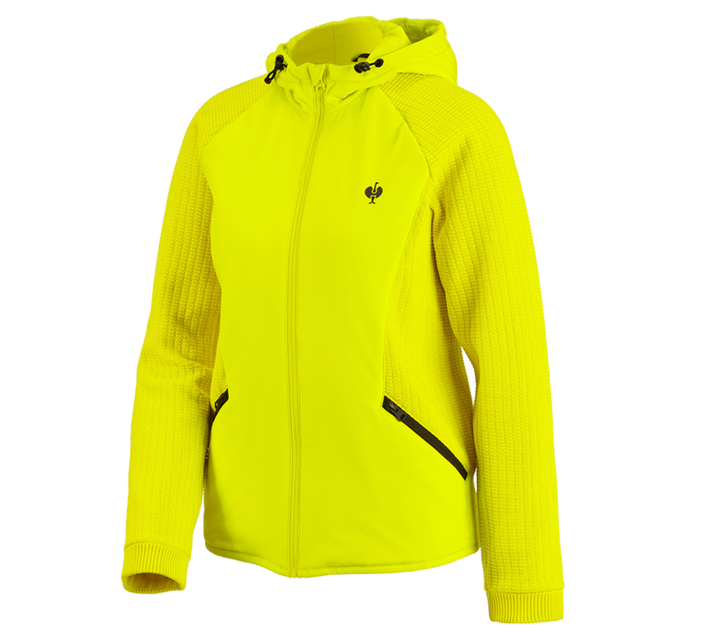 Thèmes: Veste en tricot à capuche hybride e.s.trail,femmes + jaune acide/noir
