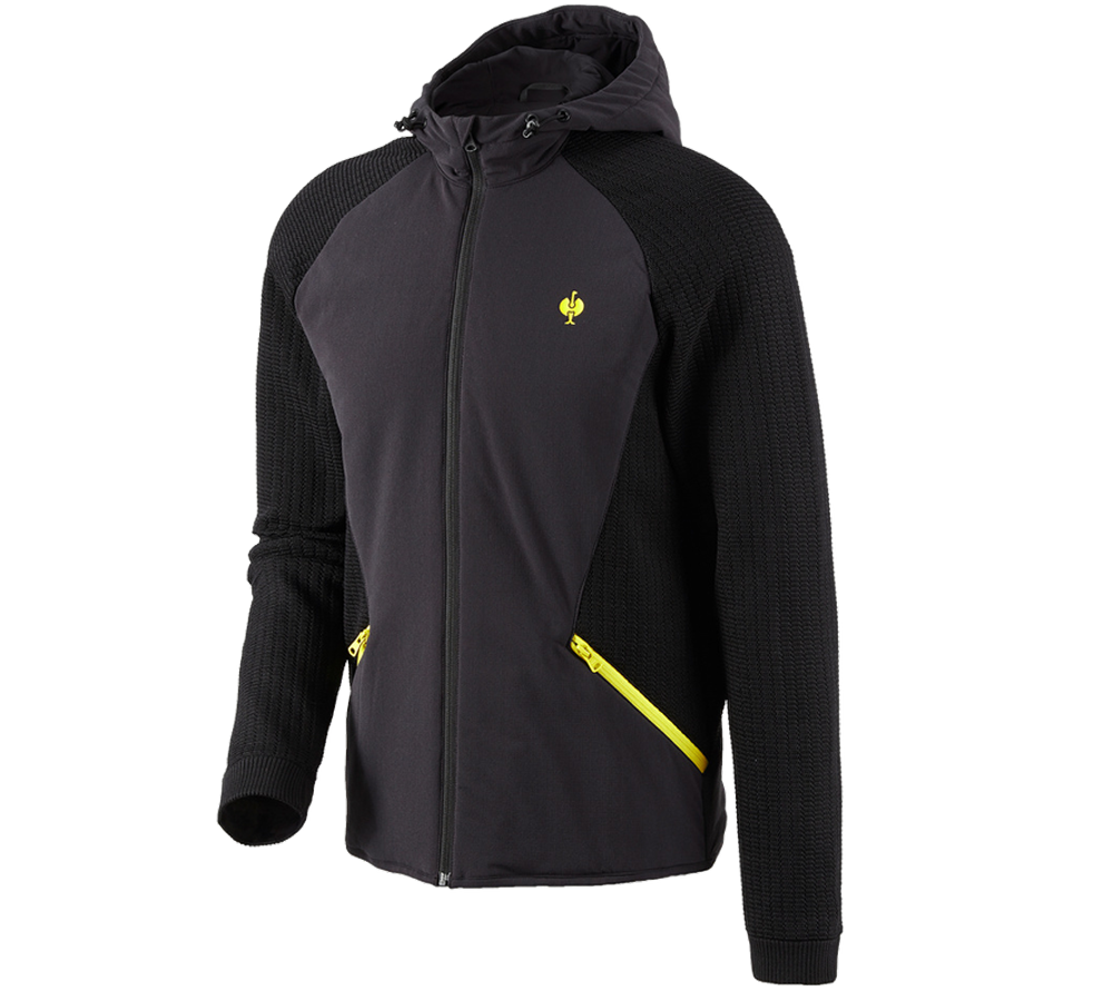 Vestes de travail: Veste en tricot à capuche hybride e.s.trail + noir/jaune acide