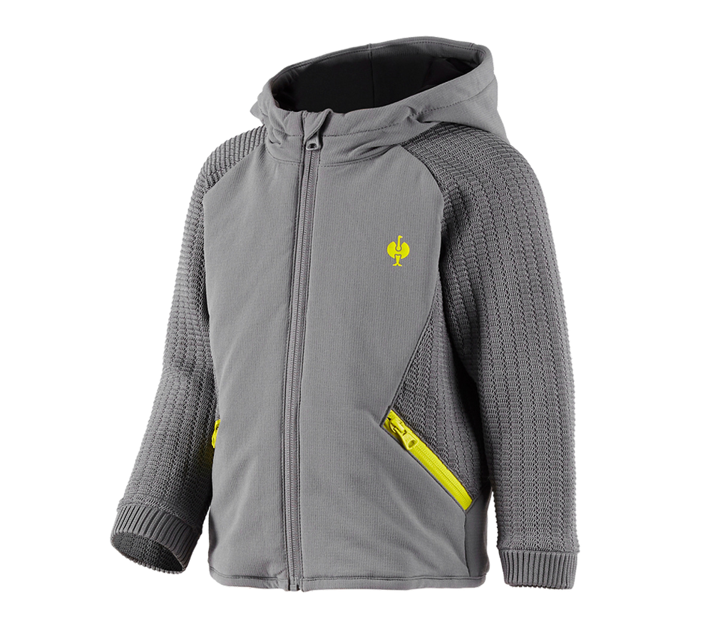 Vestes: Veste en tricot à capuche hybride e.s.trail,enfant + gris basalte/jaune acide