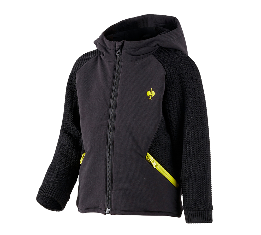 Thèmes: Veste en tricot à capuche hybride e.s.trail,enfant + noir/jaune acide