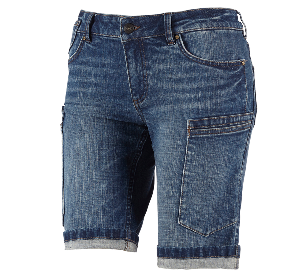 Pantalons de travail: e.s. Short en jeans 7 poches, femmes + stonewashed