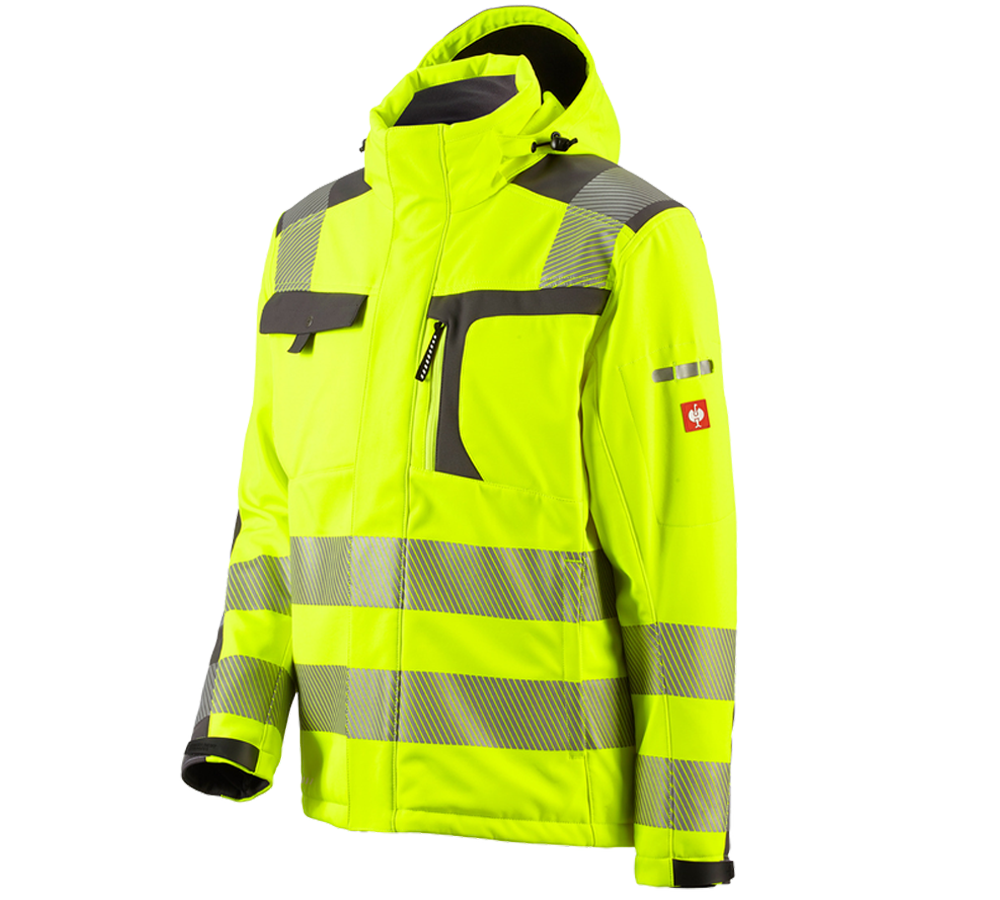 Work Jackets: High-vis softshell jacket e.s.motion + high-vis yellow/anthracite