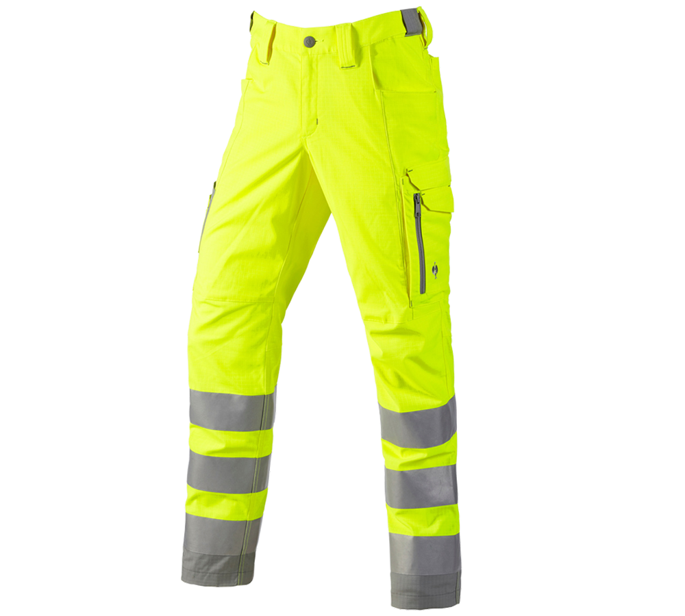 Pantalons de travail: Pantalon cargo haute visibilité e.s.concrete + jaune fluo/gris perle