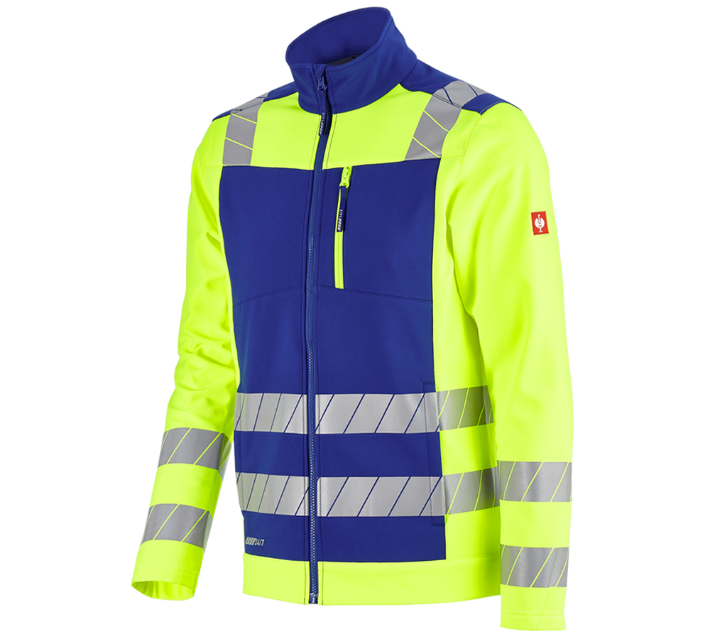 Clothing: High-vis softshell jacket e.s.motion 24/7 + royal/high-vis yellow