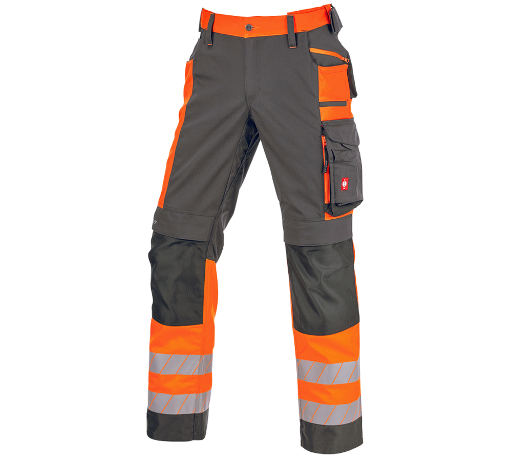 Work Trousers: High-vis trousers e.s.motion 24/7 + anthracite/high-vis orange