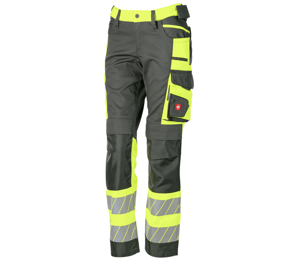 Pantalons de travail: Pantalon à taille él.signal. e.s.motion 24/7,femm. + anthracite/jaune fluo