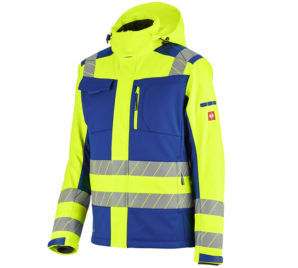 Clothing: High-vis winter softshell jacket e.s.motion 24/7 + royal/high-vis yellow