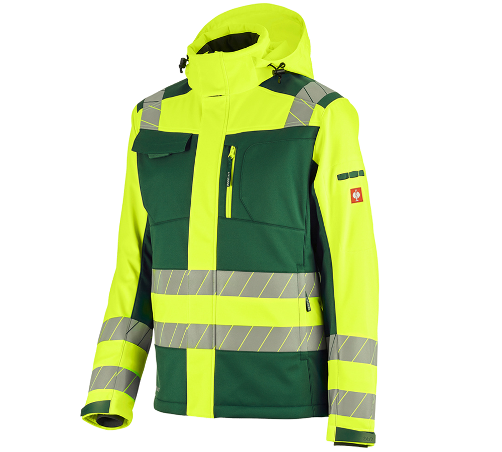 Work Jackets: High-vis winter softshell jacket e.s.motion 24/7 + green/high-vis yellow