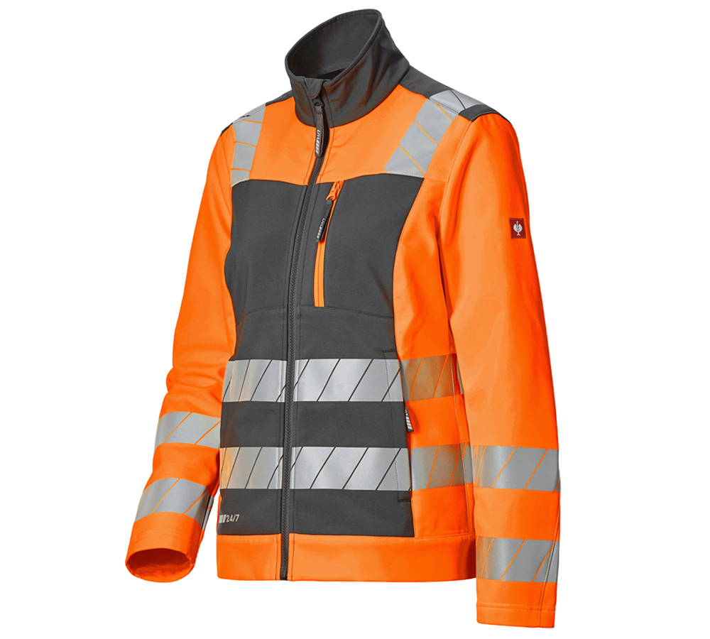 Vestes de travail: Veste softshell signal. e.s.motion 24/7, femmes + anthracite/orange fluo