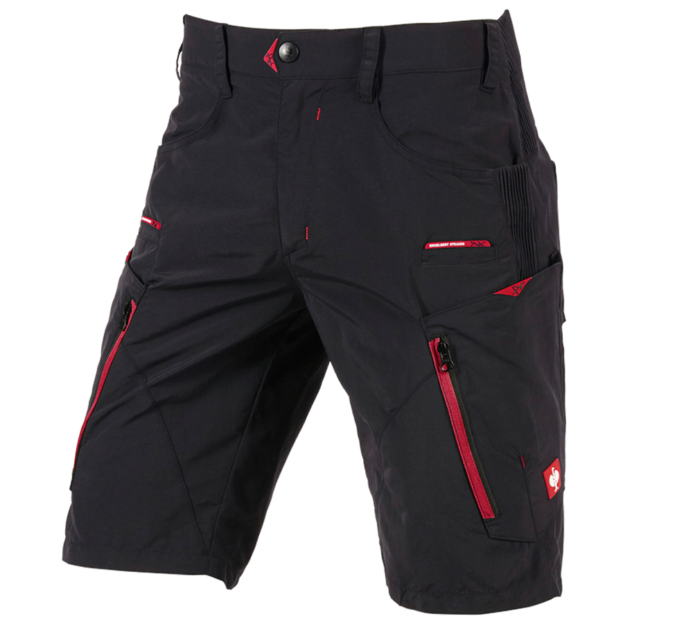 Pantalons de travail: e.s. Short fonctionnel Superlite + noir/rouge