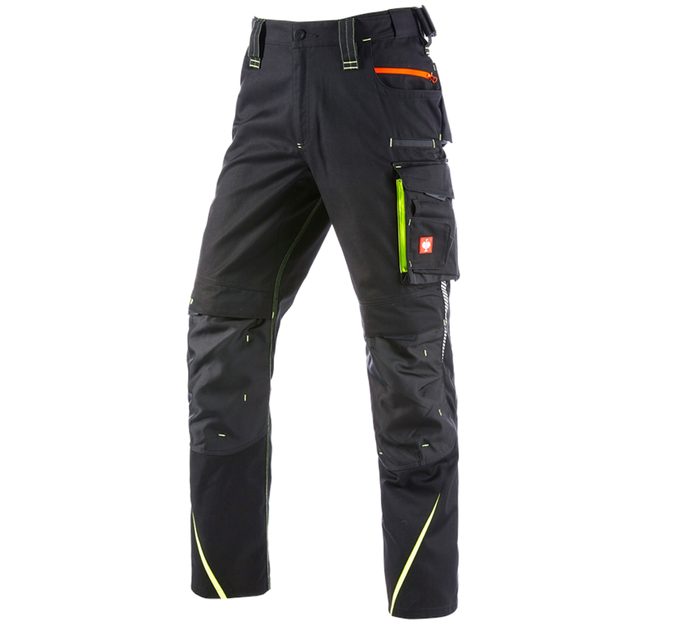 Menuisiers: Pantalon à taille élastique e.s.motion 2020 + noir/jaune fluo/orange fluo