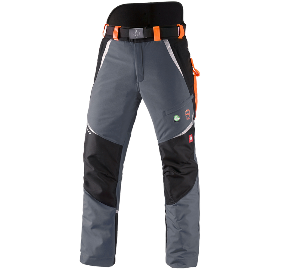 Forestry / Cut Protection Clothing: e.s. Forestry cut protection trousers, KWF + grey/high-vis orange