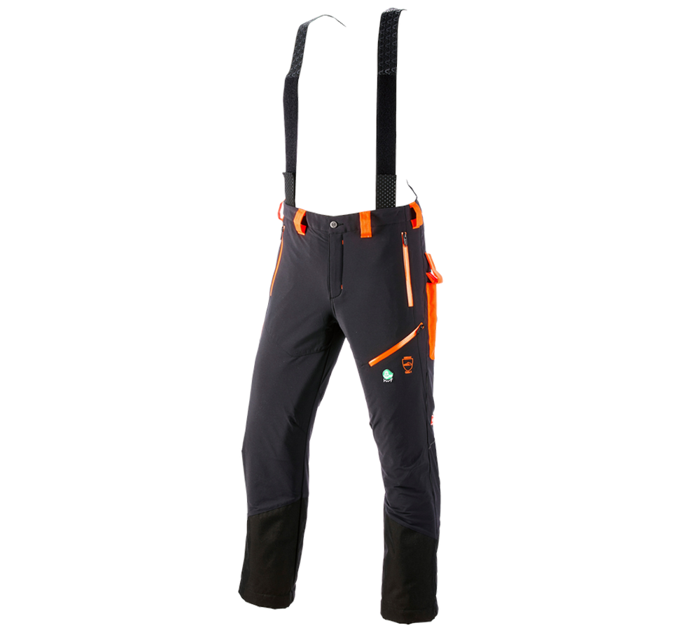 Vêtements sylviculture /anti coupures: Pantalon à taille élastique anticoupure e.s.vision + noir/orange fluo