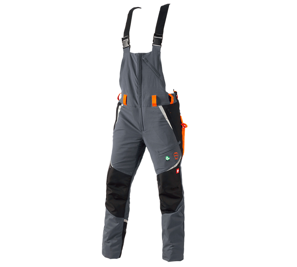 Pantalons de travail: e.s. Salopette de forestier anticoupure, KWF + gris/orange fluo