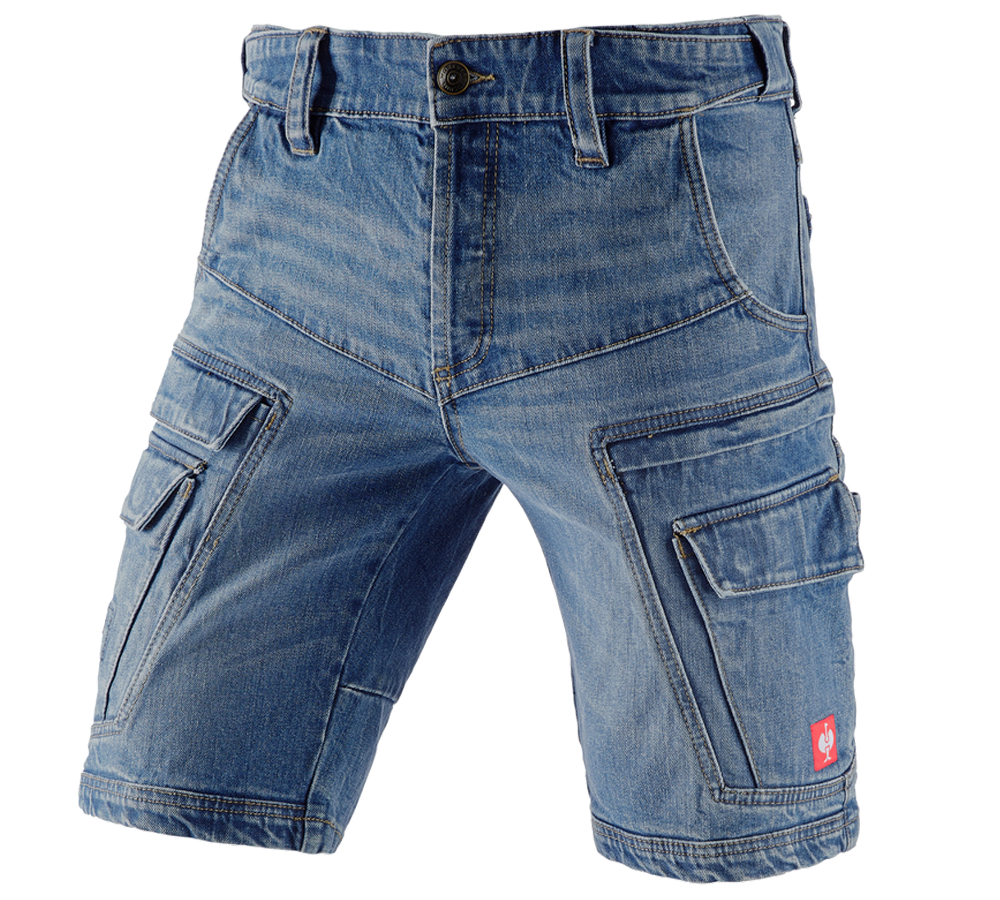 Pantalons de travail: e.s. Short en jeans cargo Worker POWERdenim + stonewashed