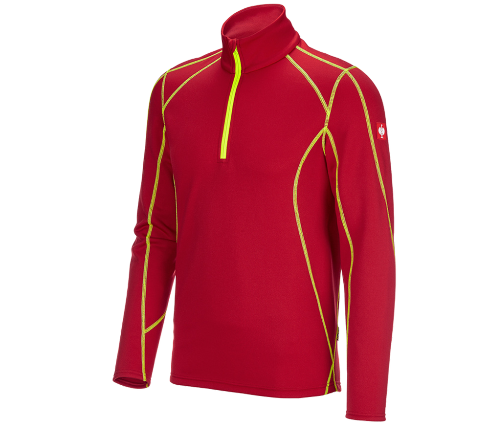 Froid: Pull de fonct. thermo stretch e.s.motion 2020 + rouge vif/jaune fluo