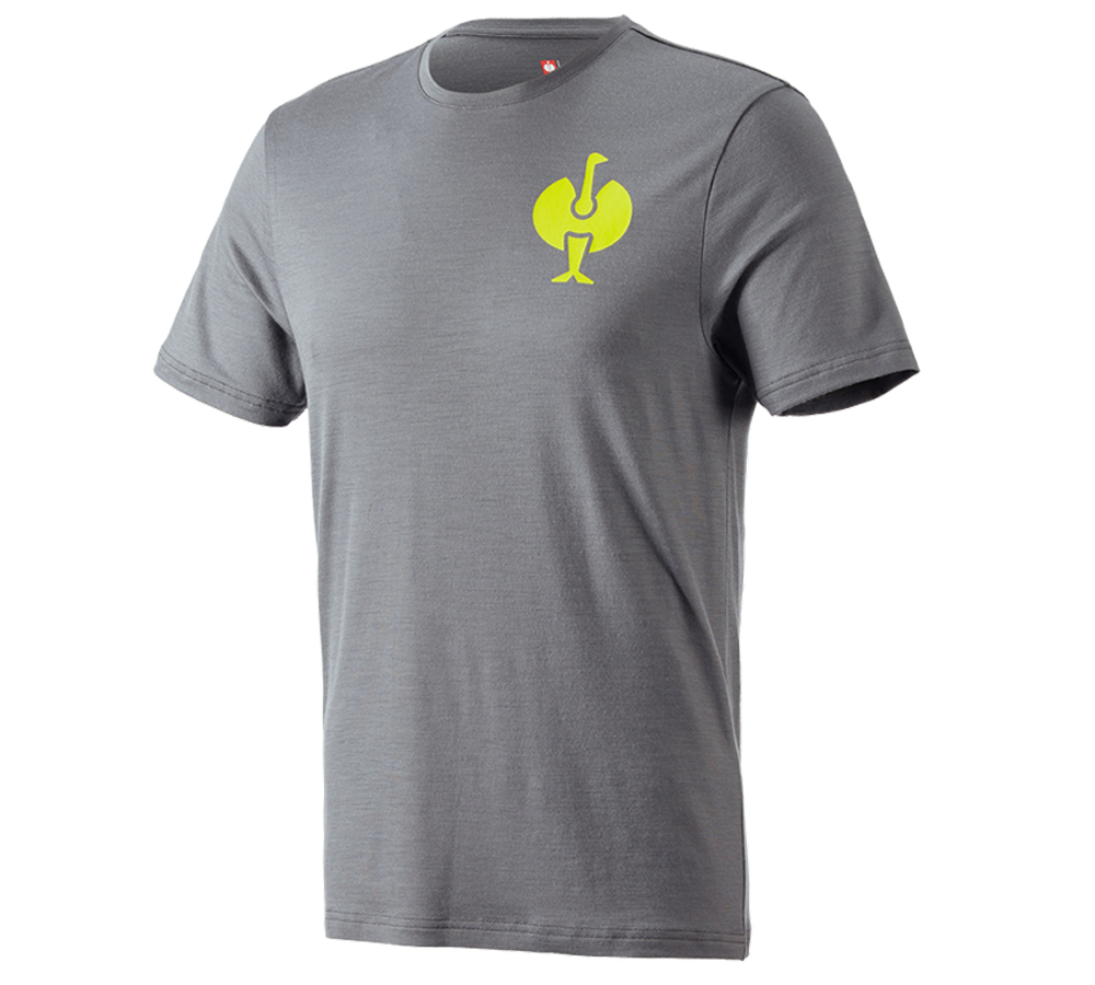 Hauts: T-Shirt Merino e.s.trail + gris basalte/jaune acide