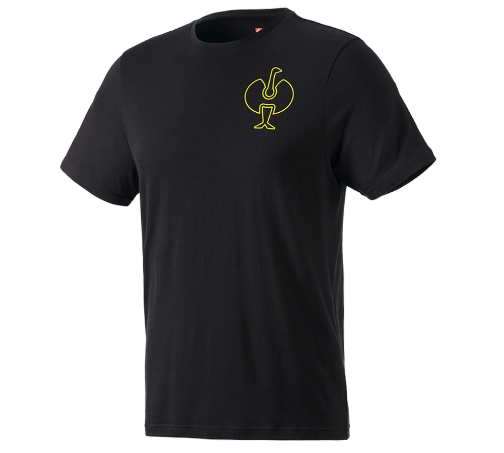 Hauts: T-Shirt Merino e.s.trail + noir/jaune acide