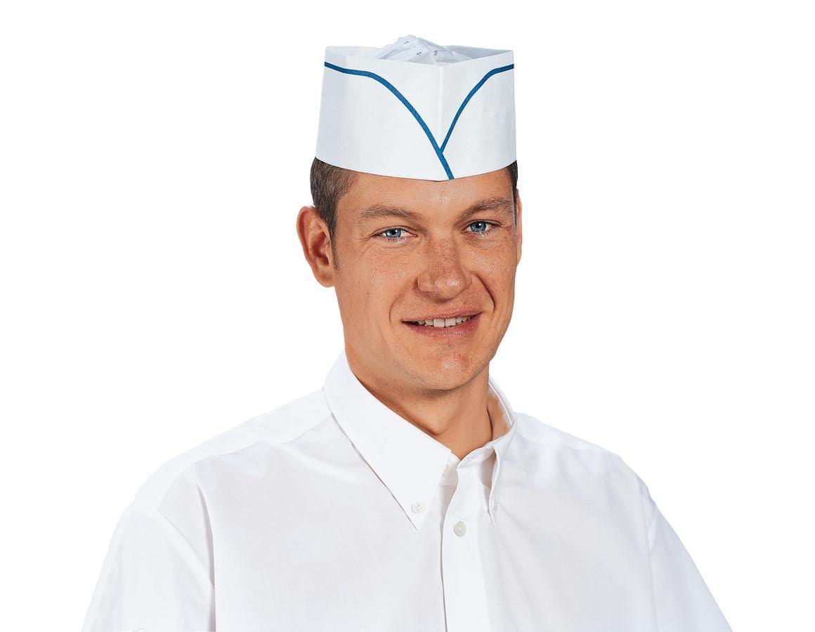 Personal Protection: Paper food service hats + white/blue