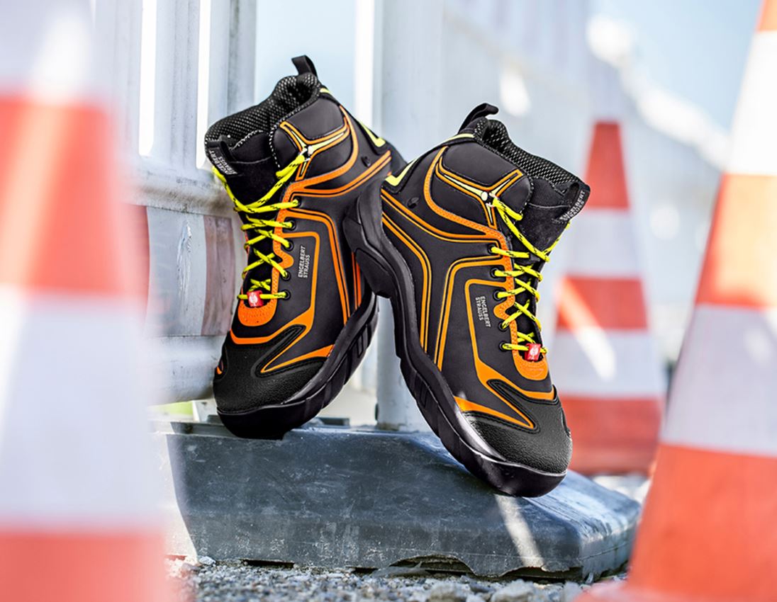 Charpentier / Couvreur_Chaussures: e.s. S3 Chaussures hautes de sécurité Kajam + noir/orange fluo/jaune fluo