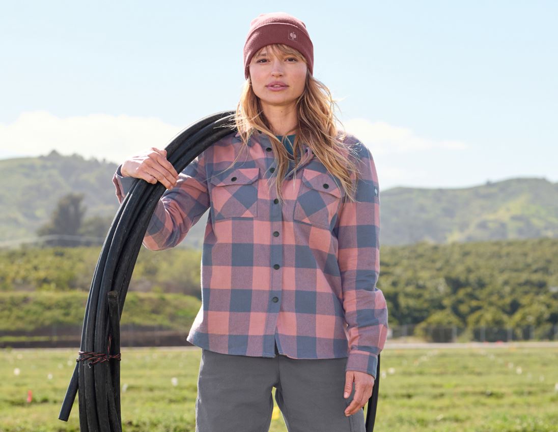 Hauts: Chemise à carreaux e.s.iconic, femmes + rose quartz/bleu oxyde