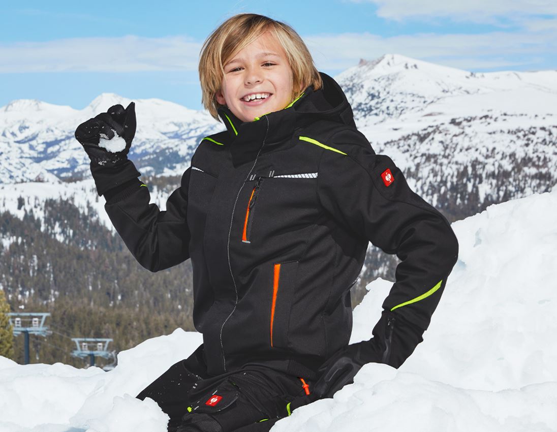 Cold: Winter softshell jacket e.s.motion 2020,children's + black/high-vis yellow/high-vis orange