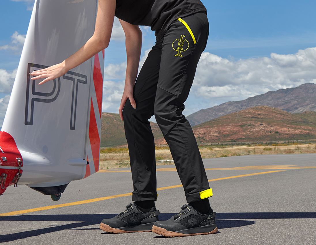 Vêtements: Pantalon de fonction e.s.trail, femmes + noir/jaune acide