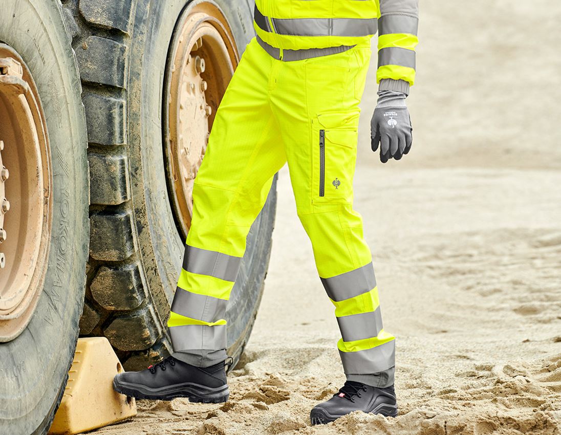 Pantalons de travail: Pantalon cargo haute visibilité e.s.concrete + jaune fluo/gris perle