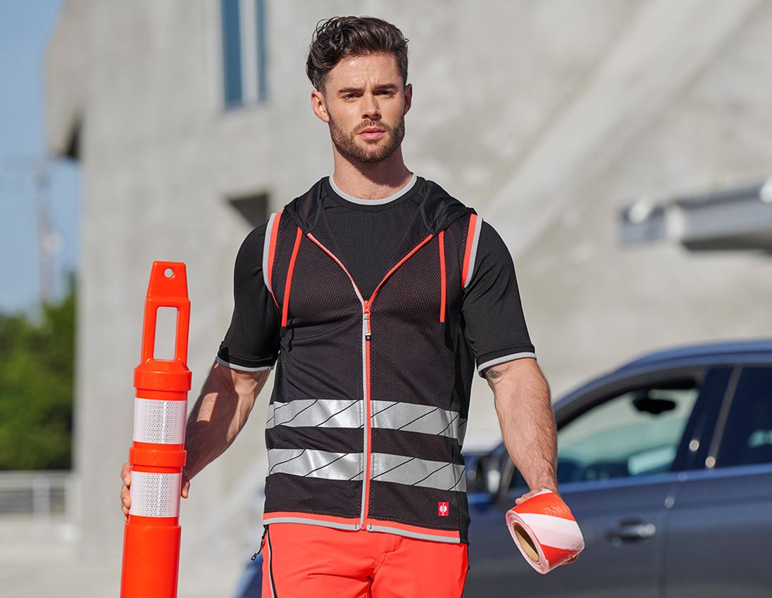 Vêtements: Gilet fonctionnel réfléchissant e.s.ambition + noir/rouge fluo