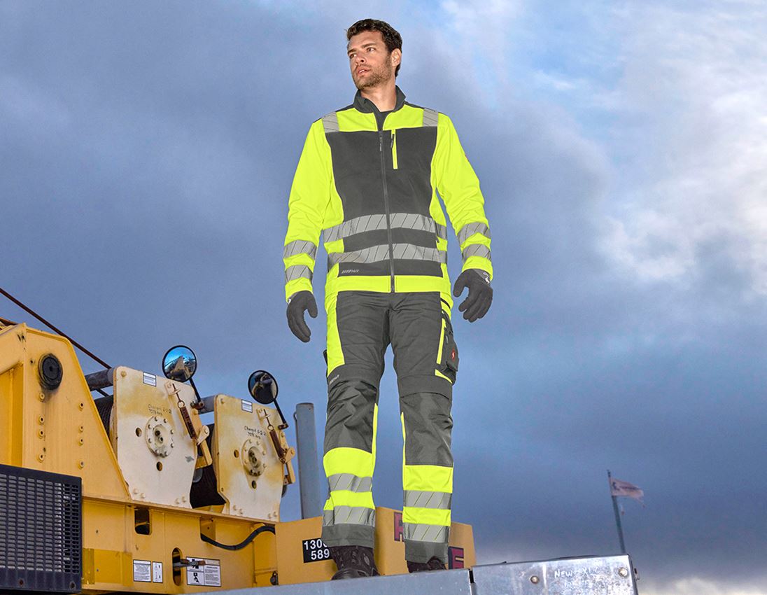 Work Jackets: High-vis softshell jacket e.s.motion 24/7 + anthracite/high-vis yellow 3